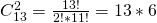 C_{13}^2=\frac{13!}{2!*11!}=13*6
