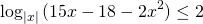 \[\log_{|x|}{(15x-18-2x^2)} \le 2\]